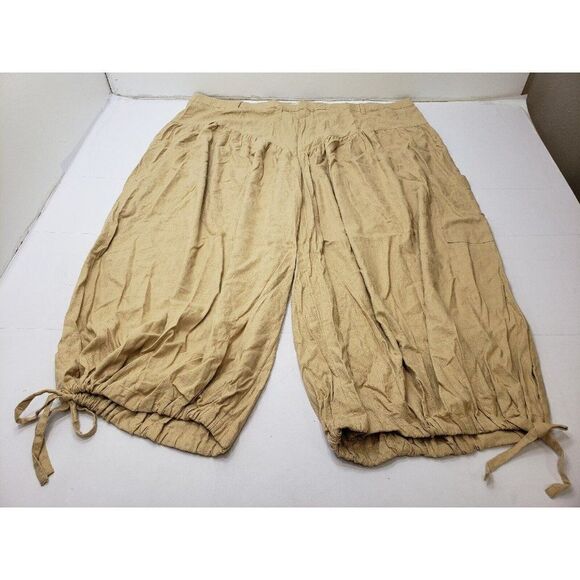 Fe Noel Womens Yoke Pants High Rise Drawstring Linen Blend Beige Sz 28 PLUS SIZE - Picture 1 of 9